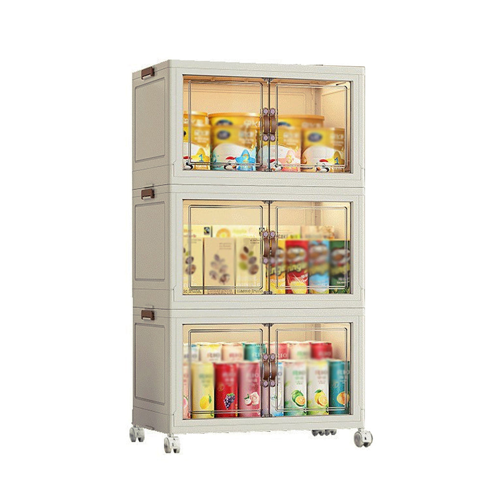 3-Tier Folding Storage Cabinet with Wheels