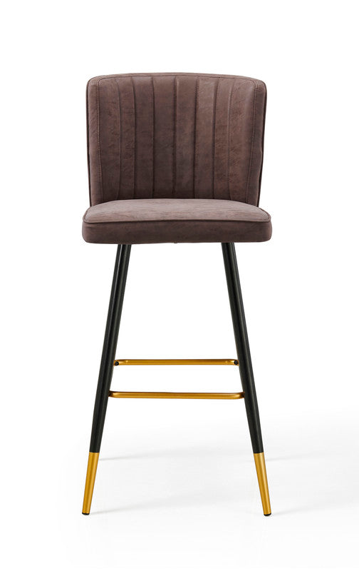 Mid-Century Modern Brown Leather Bar Stool