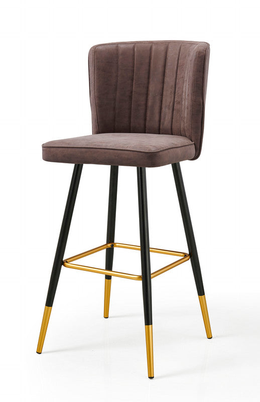 Mid-Century Modern Brown Leather Bar Stool