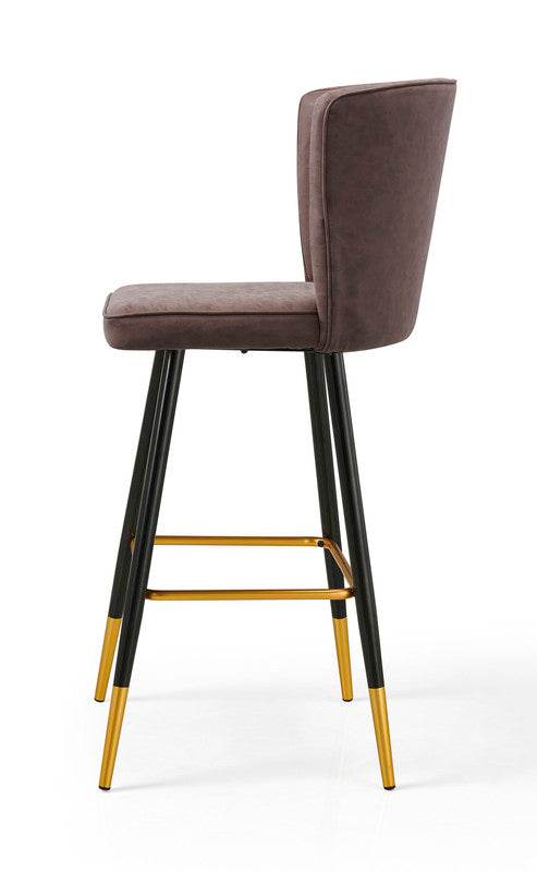 Mid-Century Modern Brown Leather Bar Stool