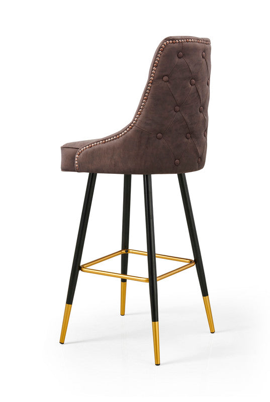 Modern Mid-Century Leather Bar Stool