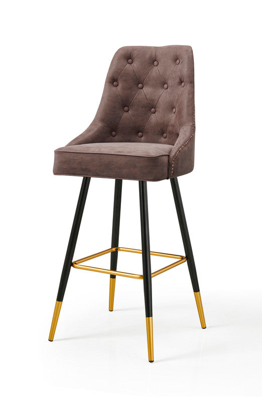 Modern Mid-Century Leather Bar Stool