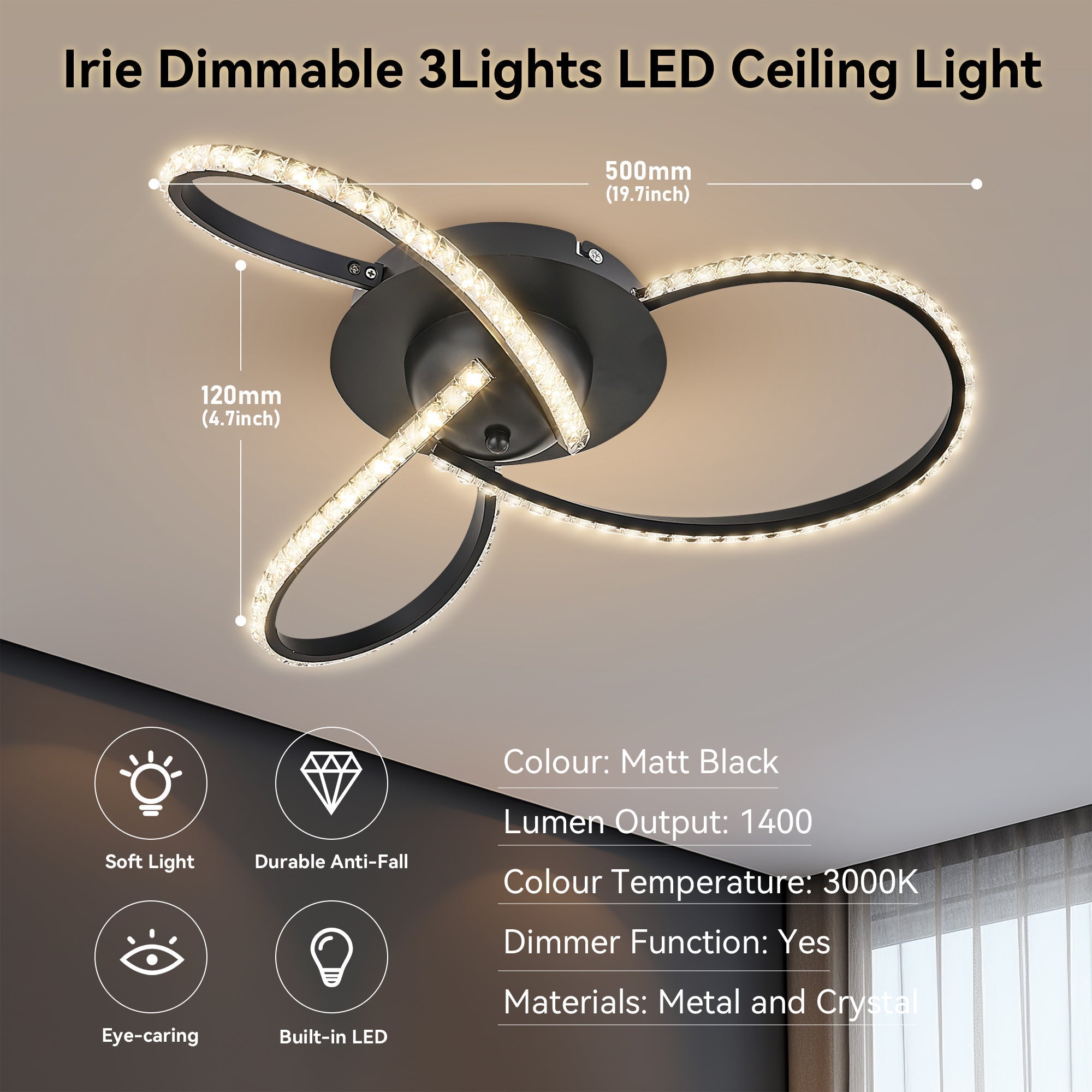Irie Dimmable 3-Light LED Ceiling Fixture