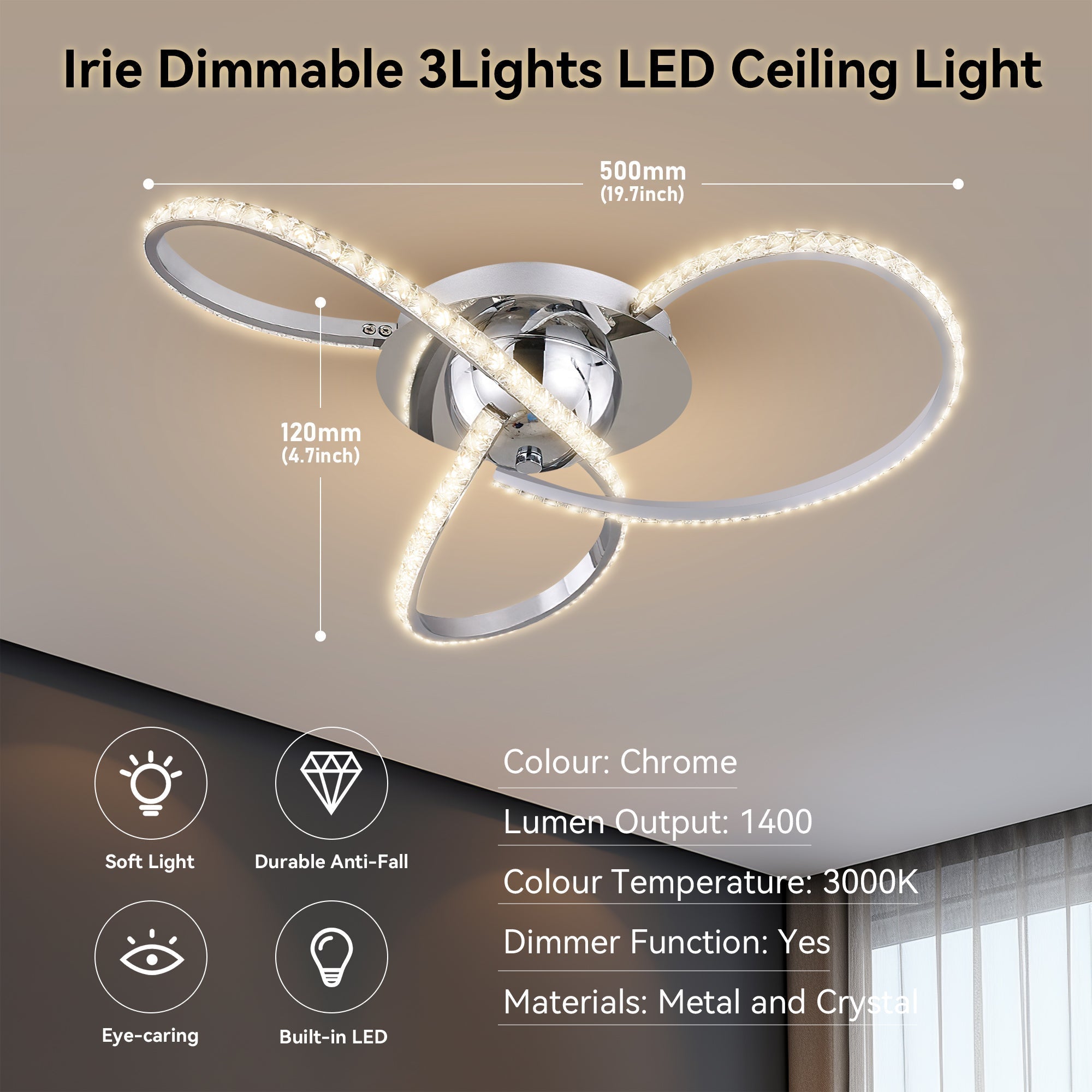 Irie Dimmable LED Ceiling Light - Chrome
