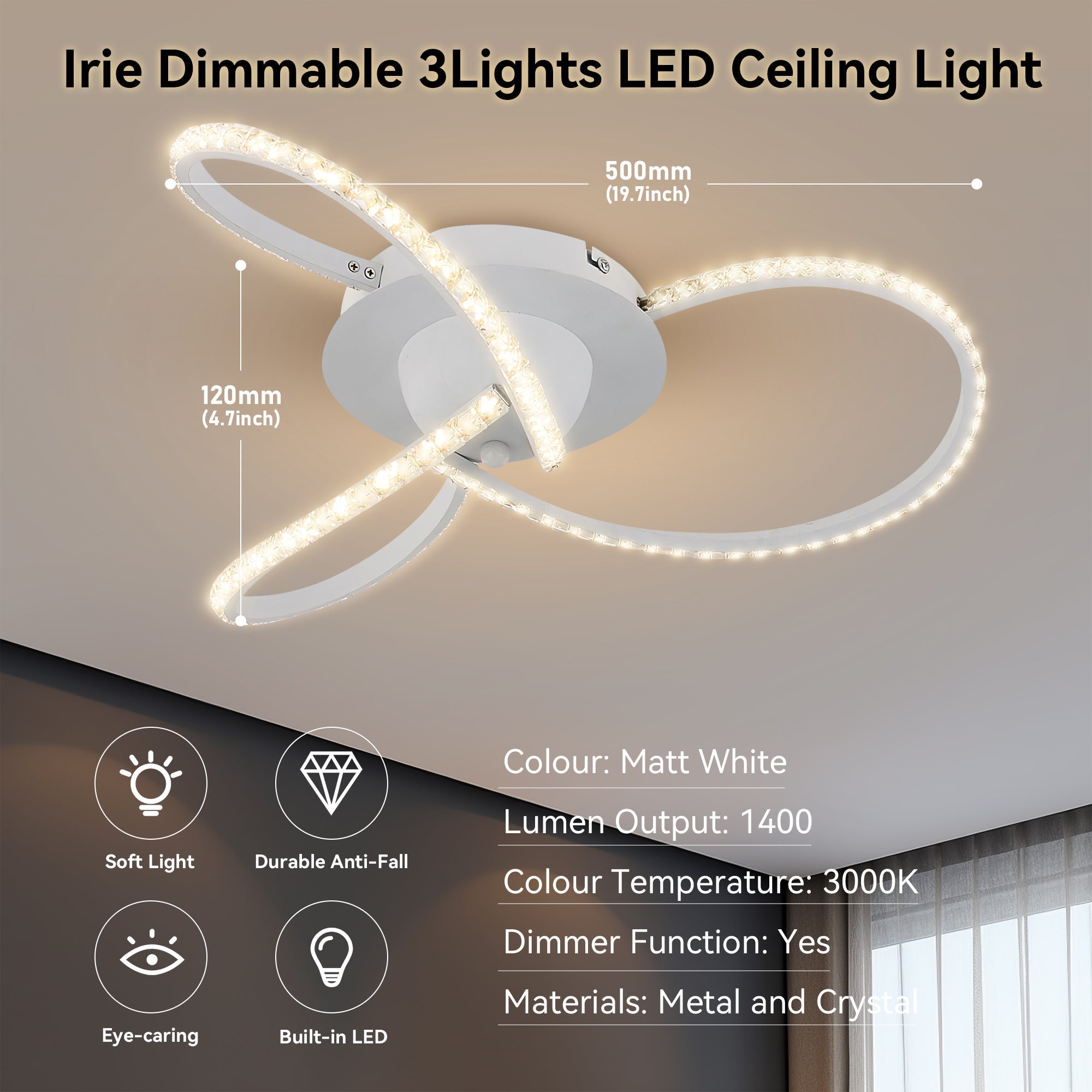 Irie Dimmable 3-Light LED Ceiling Fixture