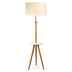 Adjustable Bamboo Tripod Floor Lamp with Table