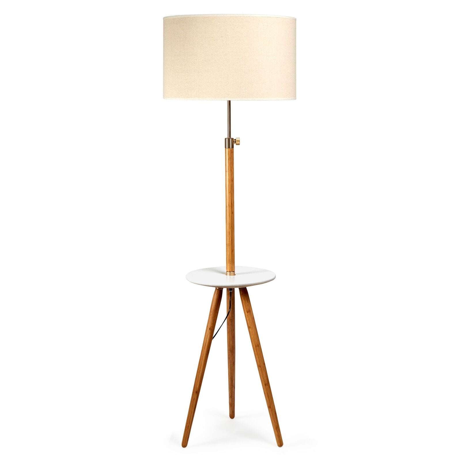 Adjustable Bamboo Tripod Floor Lamp with Table