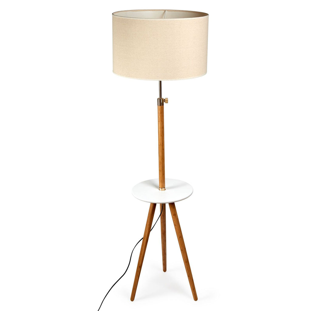 Adjustable Bamboo Tripod Floor Lamp with Table