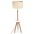 Adjustable Bamboo Tripod Floor Lamp with Table
