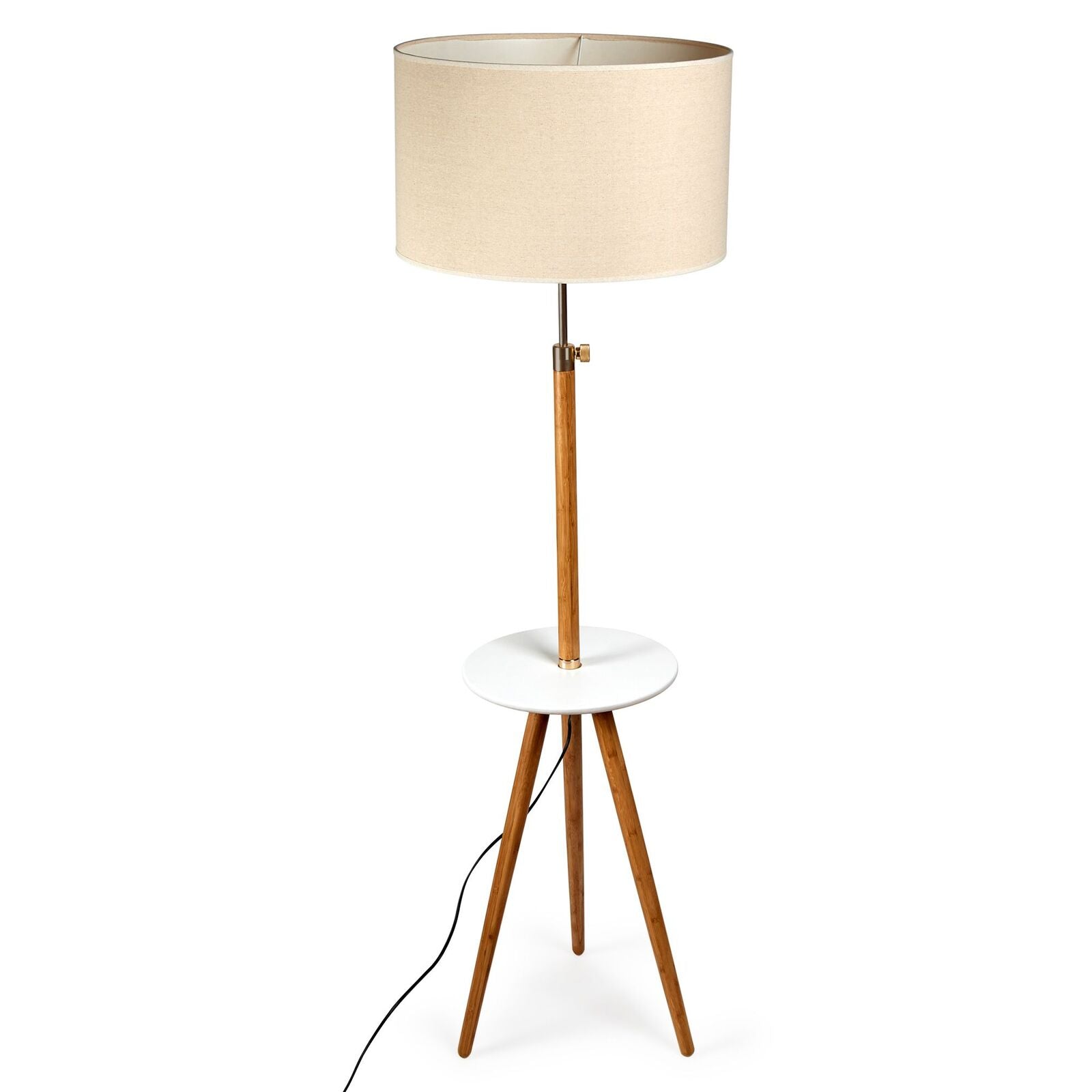 Adjustable Bamboo Tripod Floor Lamp with Table