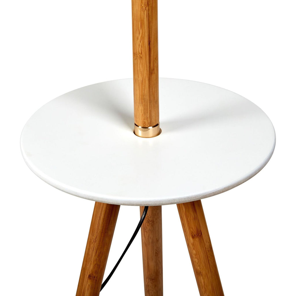 Adjustable Bamboo Tripod Floor Lamp with Table