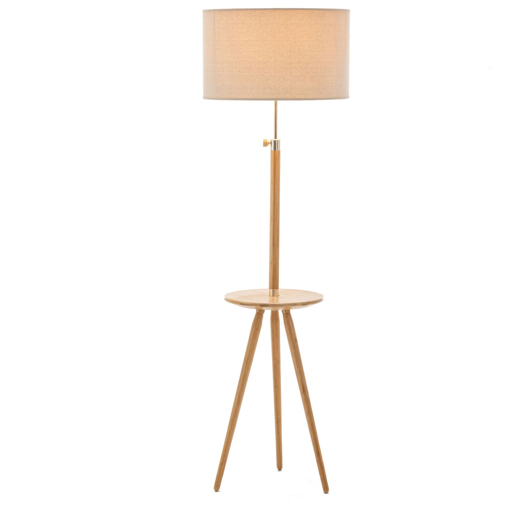 Adjustable Bamboo Tripod Floor Lamp with Table