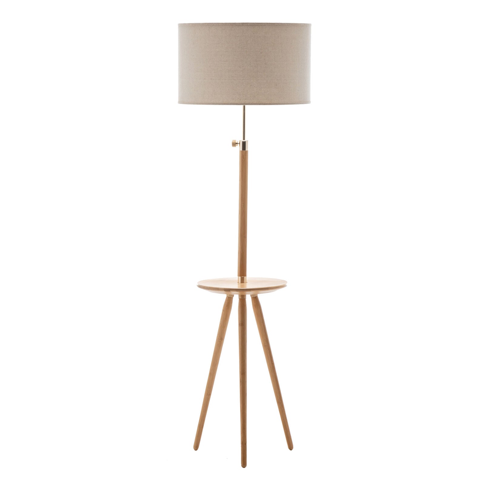 Adjustable Bamboo Tripod Floor Lamp with Table