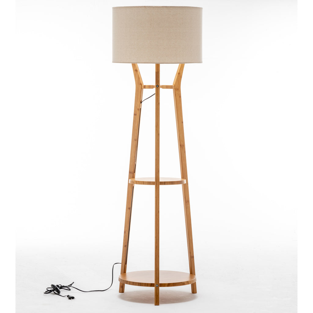 Large Bamboo Tripod Floor Lamp with Shelves