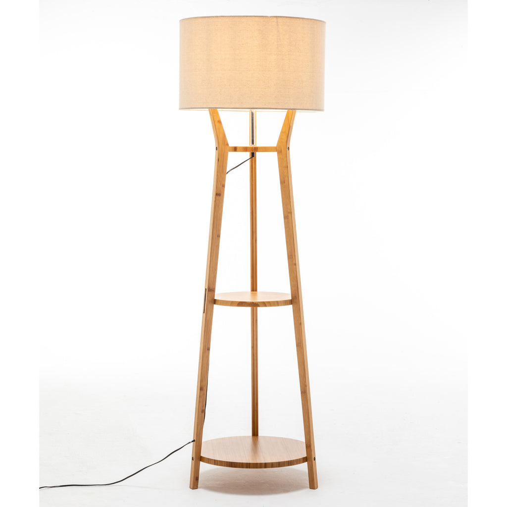 Large Bamboo Tripod Floor Lamp with Shelves