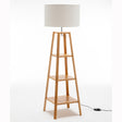 Natural Wood Floor Lamp with Shelves