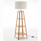 Natural Wood Floor Lamp with Shelves