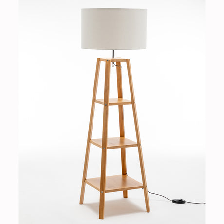 Natural Wood Floor Lamp with Shelves