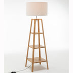Natural Wood Floor Lamp with Shelves