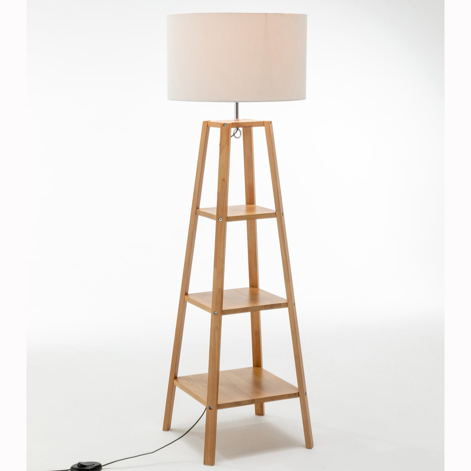 Natural Wood Floor Lamp with Shelves