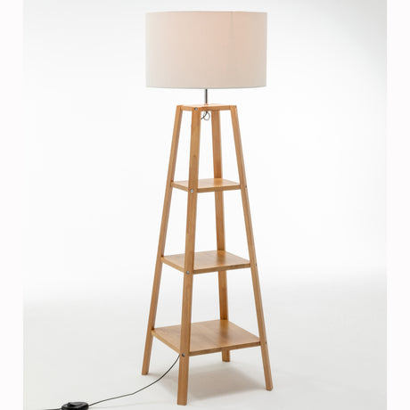 Natural Wood Floor Lamp with Shelves
