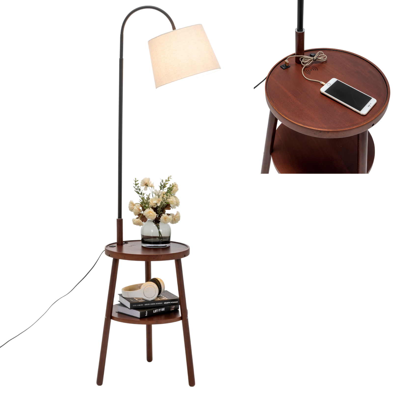 Tripod Floor Lamp with Storage and USB Charger