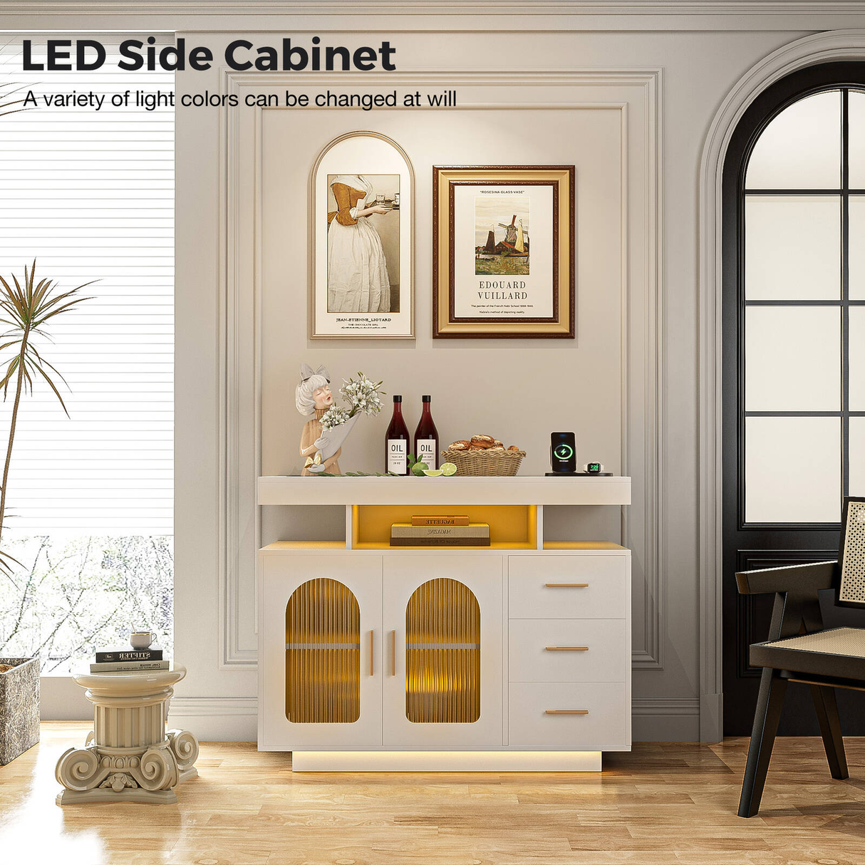Modern Buffet Sideboard Cabinet with LED Lighting