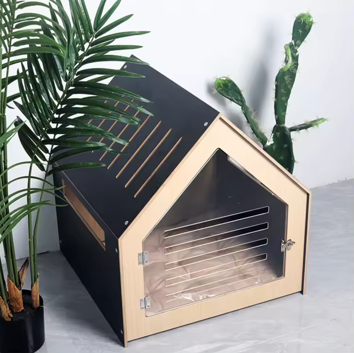 Sleek Black Modern Dog Crate for Small Breeds