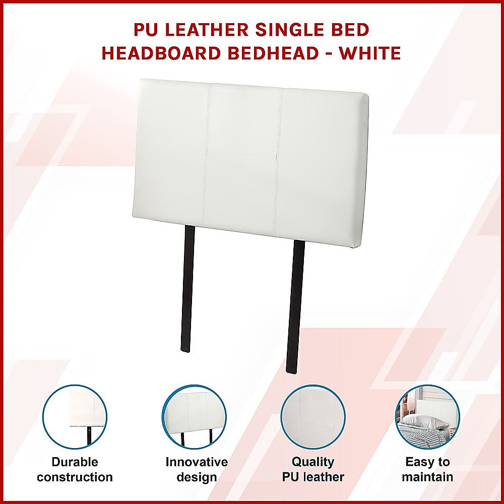 PU Leather Single Bed Headboard Bedhead - White