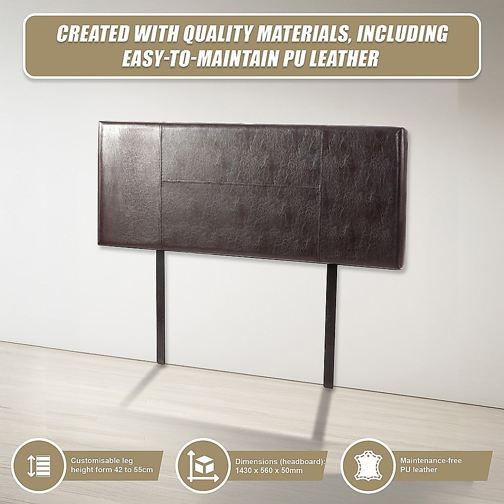 PU Leather Double Bed Headboard Bedhead - Brown