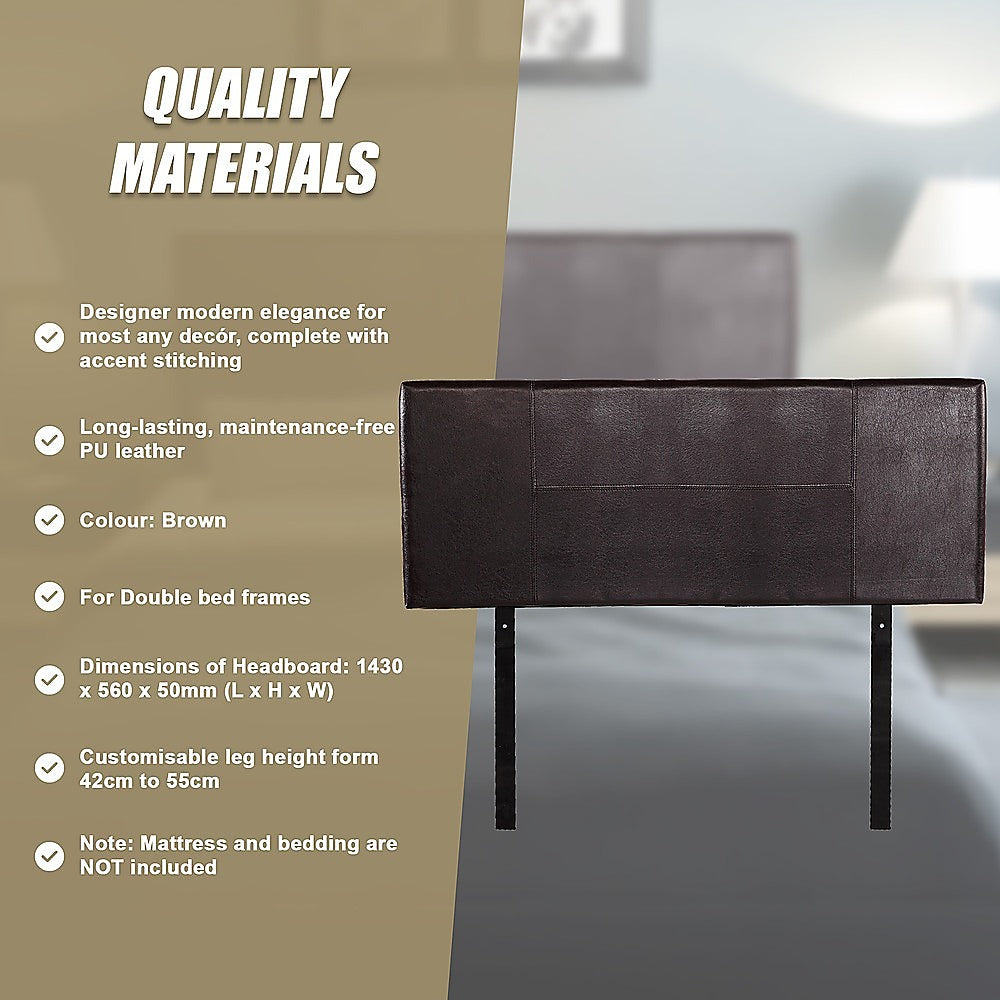 PU Leather Double Bed Headboard Bedhead - Brown
