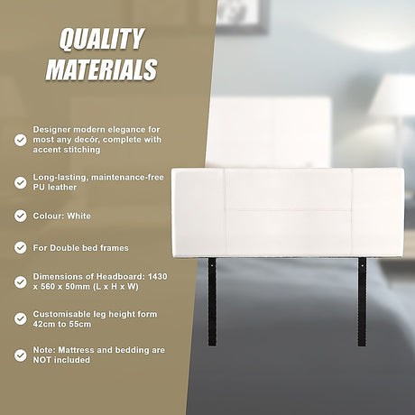 PU Leather Double Bed Headboard Bedhead - White