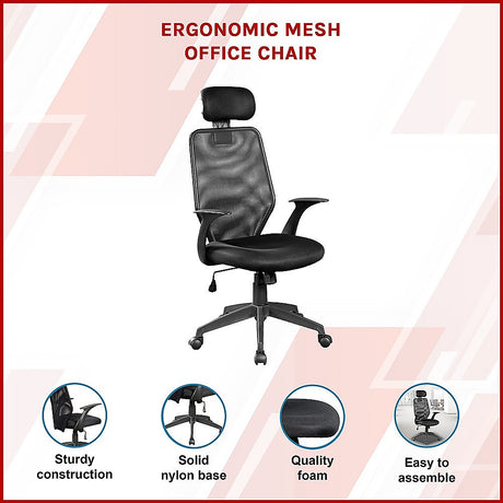 Ergonomic Black Mesh Office Chair with Headrest