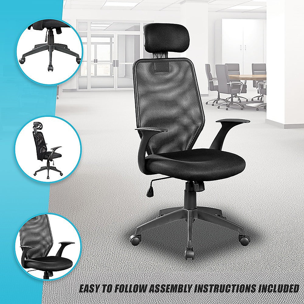 Ergonomic Black Mesh Office Chair with Headrest