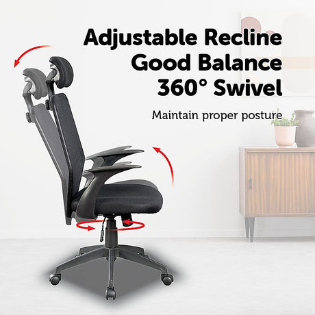 Ergonomic Black Mesh Office Chair with Headrest