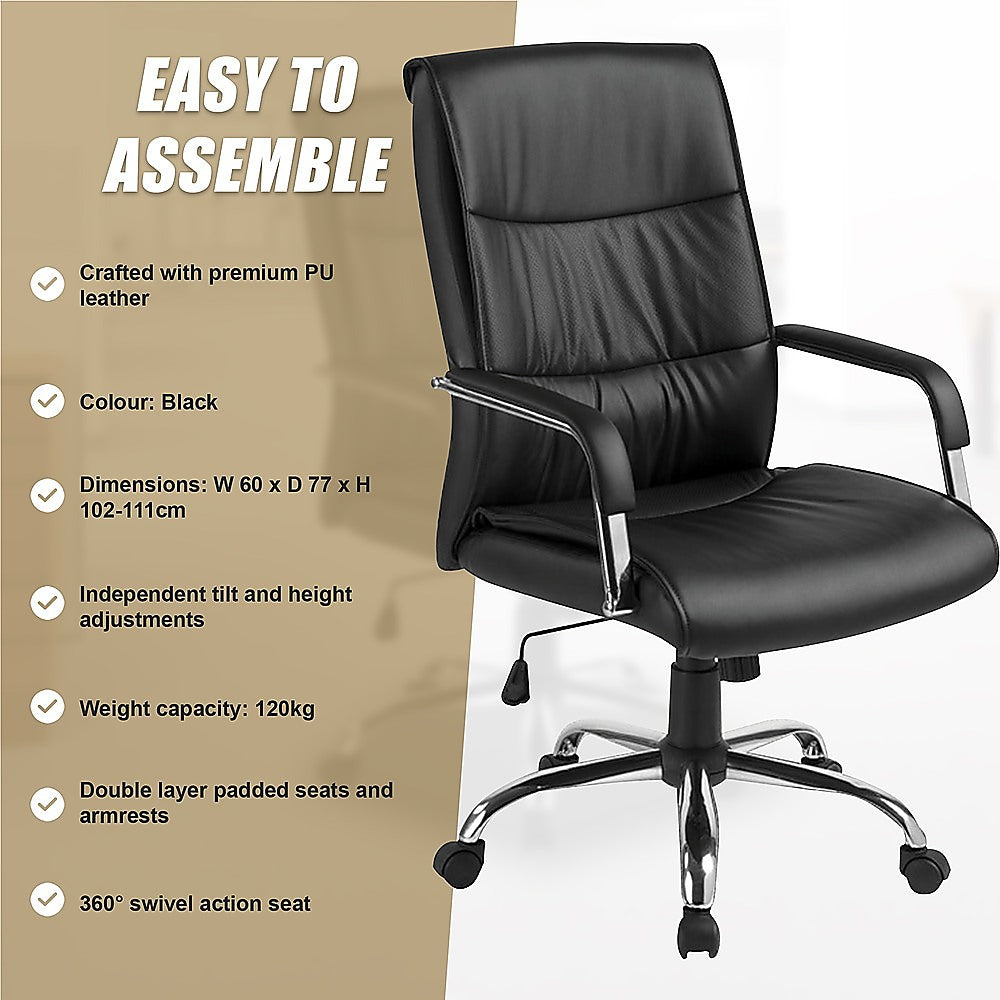 Executive PU Leather Office Chair with Lumbar Support