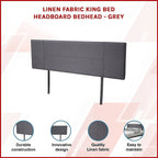 Linen Fabric King Bed Headboard Bedhead - Grey