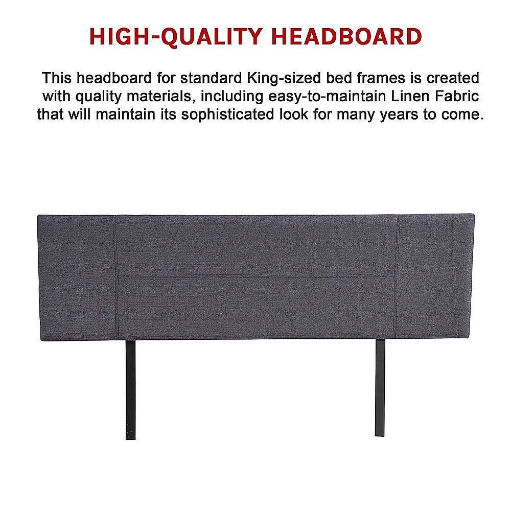 Linen Fabric King Bed Headboard Bedhead - Grey