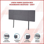 Linen Fabric Queen Bed Headboard Bedhead - Grey