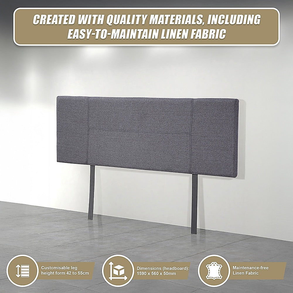 Linen Fabric Queen Bed Headboard Bedhead - Grey