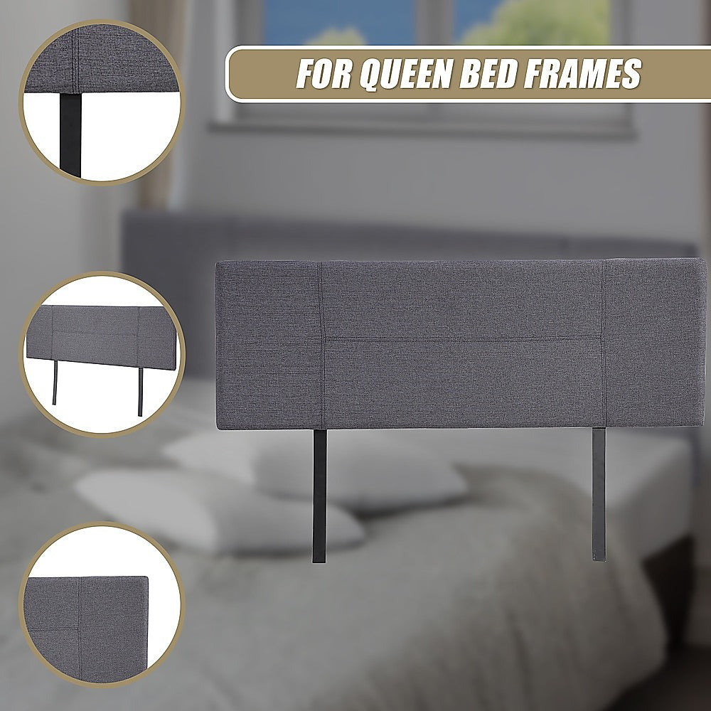 Linen Fabric Queen Bed Headboard Bedhead - Grey