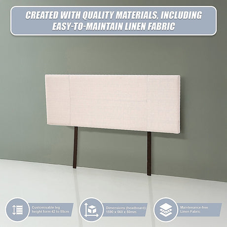 Linen Fabric Queen Bed Headboard Bedhead - Beige