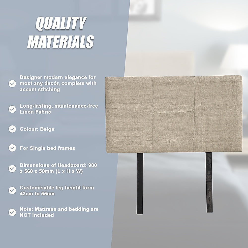 Linen Fabric Single Bed Headboard Bedhead - Beige