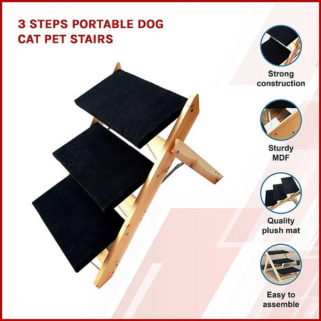 Portable 3-Step Pet Stairs for Easy Access