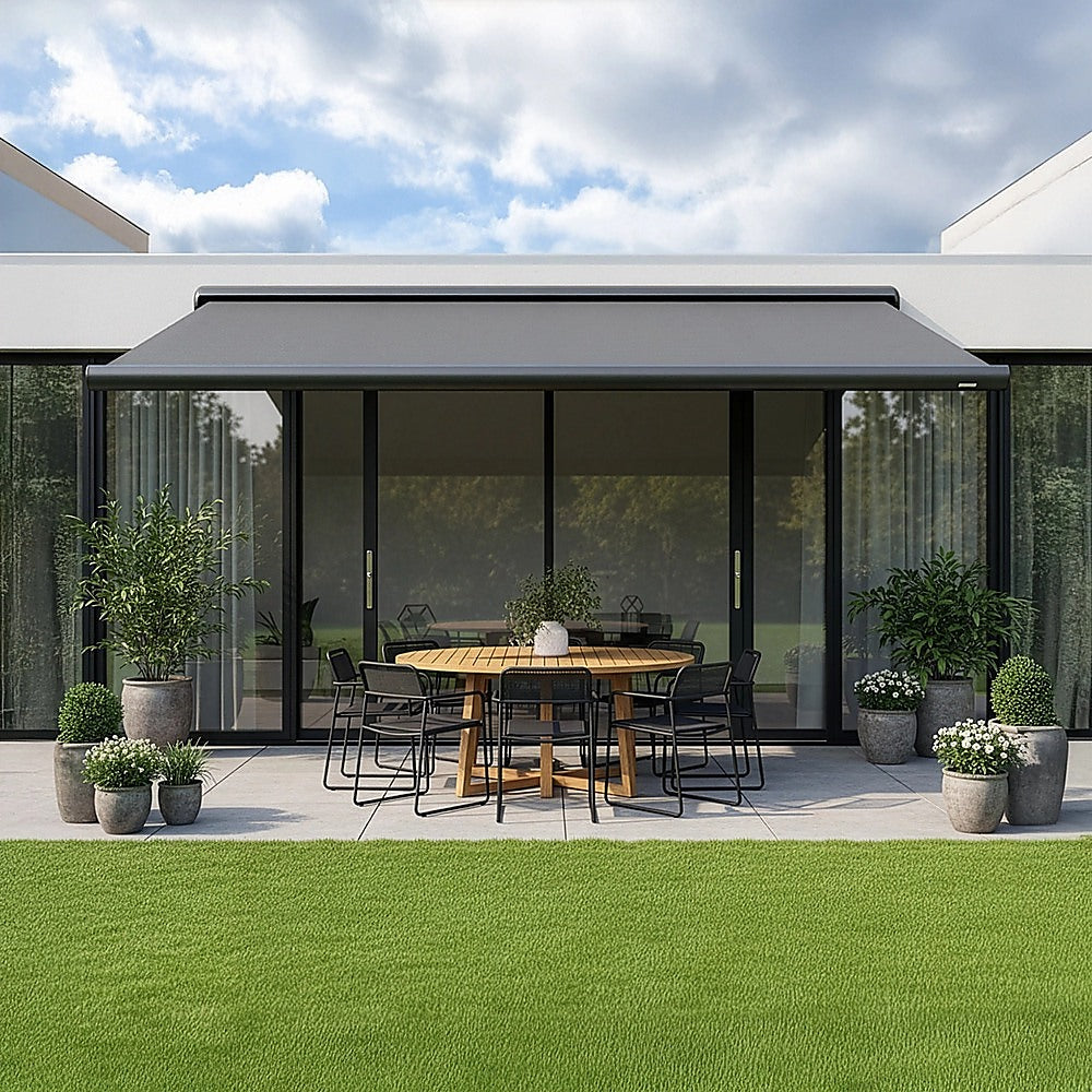 5.0m x 3.0m Retractable Folding Arm Awning Heavy Duty Full Cassette Motorised