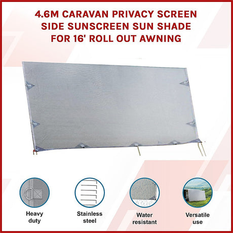 4.6m Caravan Privacy Screen Side Sunscreen Sun Shade for 16' Roll Out Awning
