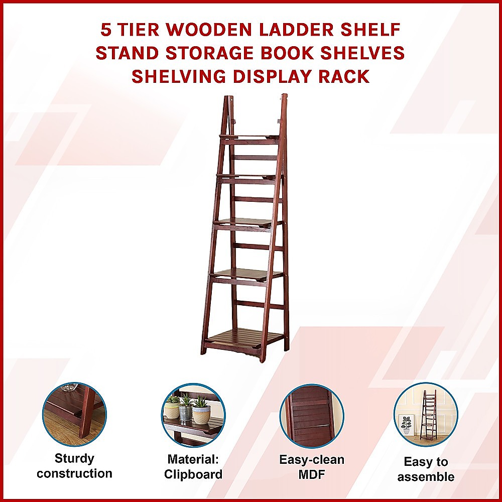 5-Tier Elegant Wooden Ladder Shelf