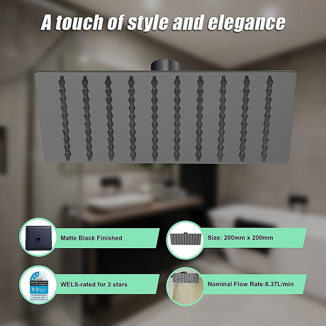 Della Francesca 200mm Matte Black Shower Head