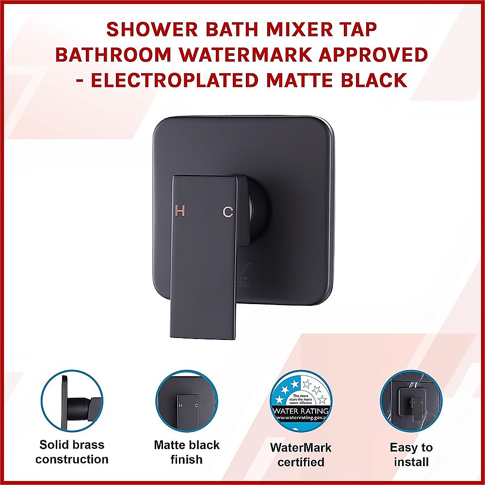 Shower Bath Mixer Tap Bathroom WATERMARK Approved - Electroplated Matte Black