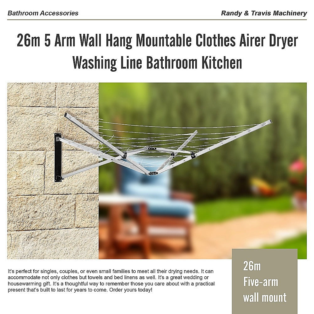 Wall-Mountable 5-Arm Clothes Airer Dryer
